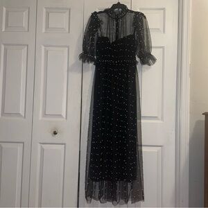 HUNTER BELL Bennett in Black  Pearl embellished Mesh tulle Maxi Dress size 2
